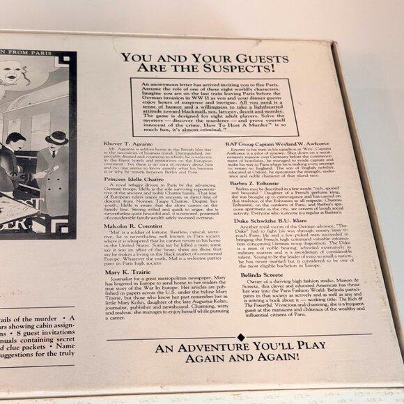 Vintage How To Host A Murder Dinner Mystery Game Last Train From Paris 1986 - Picture 4 of 16